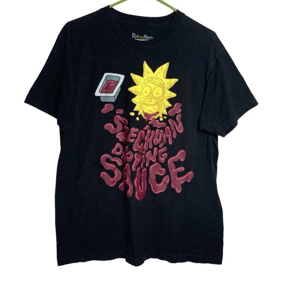 Rick and Morty T-Shirt Large Black Adult Swim Graphic Crew Neck Szechuan Sauce - Picture 1 of 5